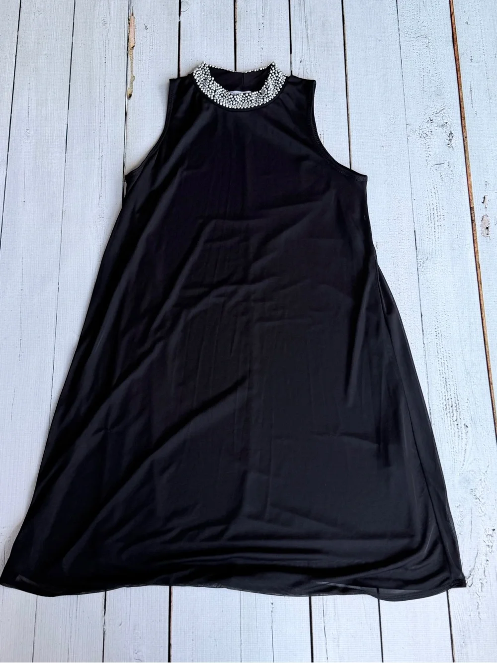 Annalee + Hope Black Swing Cocktail Dress - Pearl & Bead Embellished Collar